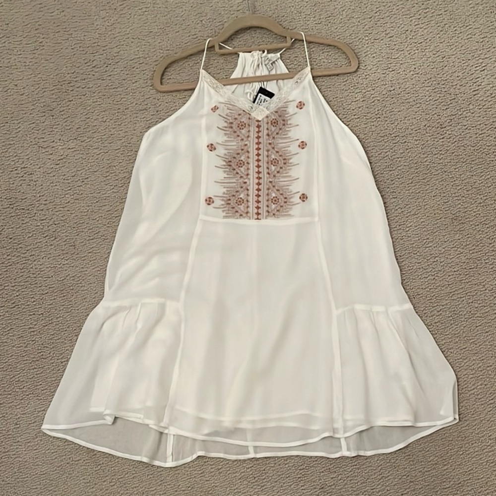 White Embroidered Halter Top